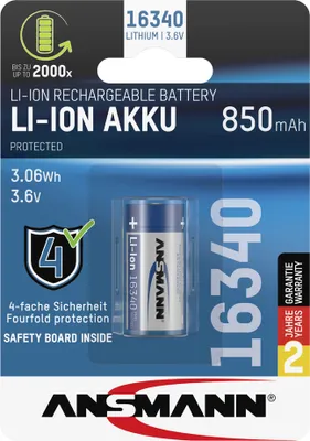 Zdjęcie produktu dla ANSMANN 1300-0017 Akumulator litowo-jonowy ANSMANN 16340, 3,6 V, 850 mAh