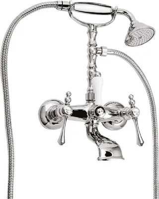 Produktbild von Casa Padrino Jugendstil Badewannen Armatur mit Brause Silber / Weiß H. 35,5 cm - Nostalgisches Bad Zubehör - Erstklassische Qualität -  Italy