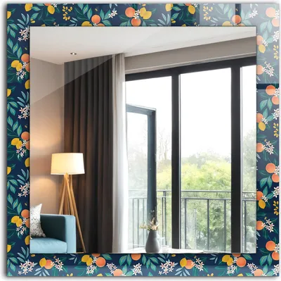 Produktbild von Dekorativer Wandspiegel - Bedruckter Spiegel - Motiv - 60x60 cm - Blumen Und Früchte