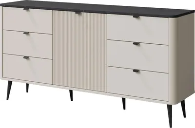 Produktbild von MIRJAN24 Sideboard 6S1D MARLY REG 9, Kommode mit sechs Schubladen und eins Drehtüren, Schwarze Metallfüße (Farbe: Cashmere / Cashmere + Steingrau)