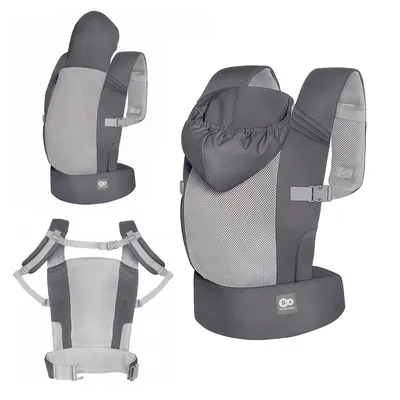 Zdjęcie produktu dla Ergonomiczny nosidełko Kinderkraft CARRYBEE, od 3 miesięcy do 20 kg, 2 pozycje noszenia, lekkie, oddychające, bawełna, z kapturem, szare