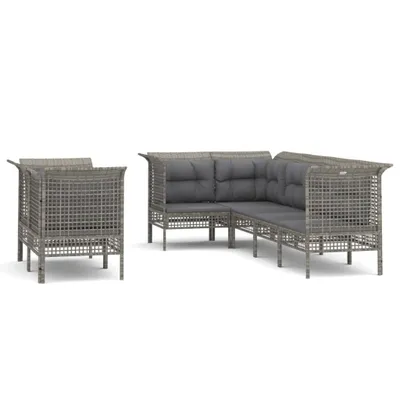 Produktbild von vidaXL 7-tlg. Garten-Lounge-Set mit Kissen Grau Poly Rattan