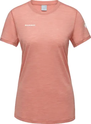 Rosa T-Shirt für Damen von Mammut; Modell "Tree Wool FL"; mit Rundhalsausschnitt und kurzen Ärmeln.