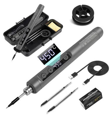 Produktbild von Akku Lötkolben Set, USB Kabelloses Lötkolben Set mit LCD, Einstellbare Temperaturen 180 ℃-450 ℃, Wiederaufladbar mit 3 Lötspitzen/Lötdraht/Lötpaste