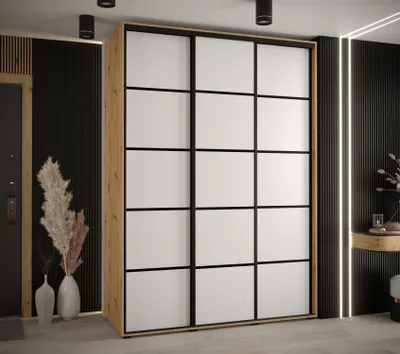 Produktbild von Kleiderschrank YVONA 4 - 170/60 cm, Eiche handwerklich / weiß / schwarz