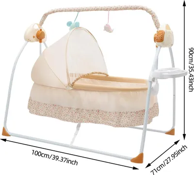 Produktbild von Babywiege/Babyschaukel - Elektrisch - 5 Geschwindigkeiten - Bluetooth-Wiegenlieder - Timer 8/15/30/60 Min - Faltbar & tragbar - Atmungsaktives Moskitonetz - Sicherheitsgurte - Khaki