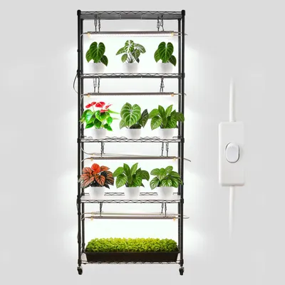 Immagine prodotto di Scaffale per piante con luci di crescita - Supporto per piante su ruote - LED da 192 W - Spettro completo 5000 K - Metallo - Per la coltivazione di semi - Dimensioni 75 x 35 x 180 cm