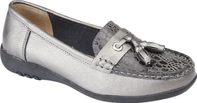 Produktbild von Boulevard Damen Extra Breit Reptil Print Tassel Schuhe DF1459 (7 UK/40 EU) (Zinn)