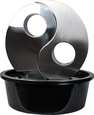 Produktbild von Köhko® Wassserwand Yin Yang mit LED-Beleuchtung Rund ca. Ø 48 cm Springbrunnen Wasserspiel aus Edelstahl