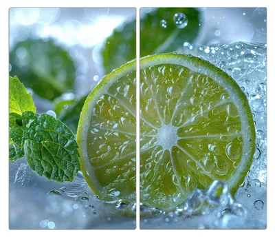 Produktbild von Spritzschutz Herdabdeckplatte Schneidebrett aus Glas Erfrischende Limette 2-Teilig (60x52cm)
