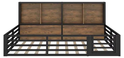 Image de Lit de jour – Lit plateforme 140 x 200 cm – Structure en métal – Espace de rangement – Sommier à lattes – Sans matelas – Noir