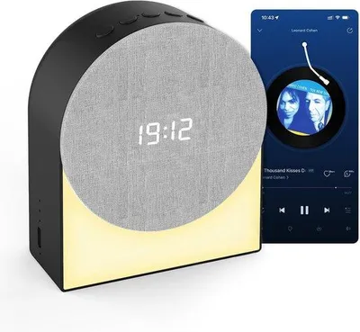 Immagine prodotto di Lampada notturna nera - Altoparlante Bluetooth 4 in 1 - Rumore bianco naturale - Portatile - Per adulti - Bambini - Neonati - Ricaricabile - Regolazione dell'ora e della luminosità