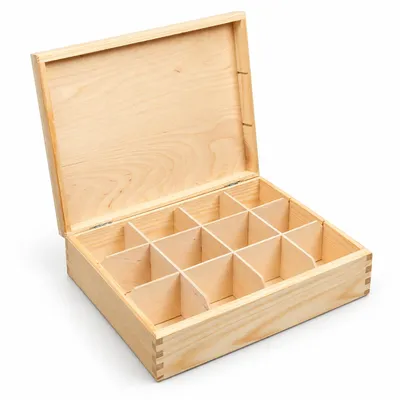 Productafbeelding van Theeënbox van natuurlijk grenenhout - theeënbox met 12 vakken en een deksel - theeënbox - theeënbox - houten theeënbox