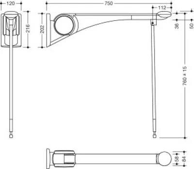 Produktbild von HEWI 802.50.45860 GU SK-Griff Premium,750, m.Bodenstütze