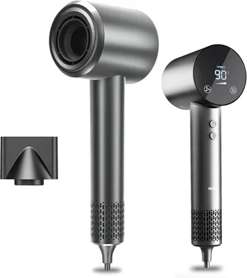 Image de Sèche-cheveux avec diffuseur, technologie ionique, écran HD, contrôle tactile, 1500W. Sèche-cheveux ionique avec 4 niveaux de température et 3 niveaux de vitesse