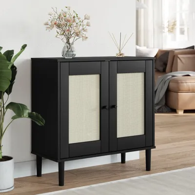 Produktbild von Möbel Sideboard SENJA Rattan-Optik Schwarz 80x35x80 cm Kiefernholz - Kommoden 358033