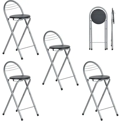 Image de Tabourets pliants, lot de 4, hauteur d'assise 61 cm, noir et argent