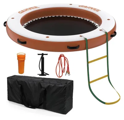 Produktbild von Aufblasbare Schwimmplattform - Runde Badeinsel 2,4 m - Robuste Ausführung - Schwimmbereich mit Netz - Rutschfestes EVA-Deck - Für Meer & Pool - Orange