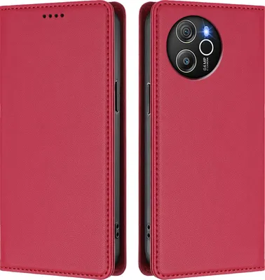 Image de Étui en cuir pour Blackview Shark 8 / Oscal Tiger 12, étui à rabat magnétique en cuirPolyuréthaneavec support, rouge