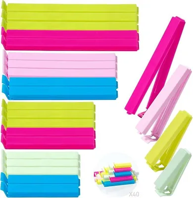 Produktbild von PolkaHome® 40 Stück Lebensmittel-Clips, 6/8/11/14 cm Beutelclips für Lebensmittelaufbewahrung, Frischhalteclips, Snackverschlüsse,