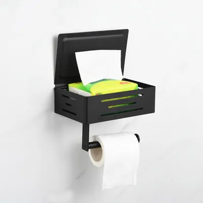 Produktbild von Toilettenpapierhalter mit Feuchttücherbox Edelstahl Klorollenhalter Feuchttuchspender Papierrollenhalter Feuchttuchbox Feuchtpapierhalter Wandhalterung Schwarz