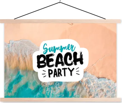 Produktbild von MuchoWow® Textilposter Sommer - Strand - Sprichwörter 120x80 cm mit holzfarbenen Rahmen - Aufhängeset