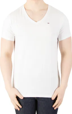 Produktbild von Tommy Jeans Herren Original V-Neck Jersey T-Shirt, Weiß X-Small