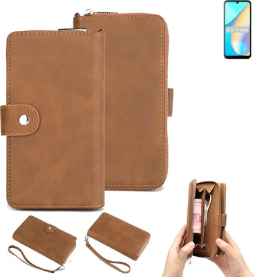 Produktbild von K-S-Trade Handyhülle Schutzhülle kompatibel mit Blackview OSCAL C20 Pro & Portemonnee Tasche Handytasche Case Etui Geldbörse Wallet braun (1x)