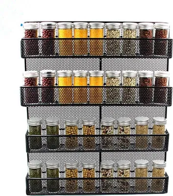 Produktbild von QUVIO Großes Metallgewürzregal - Wandregal - Gewürzregal - Kräuterlagerregal - Küchenregal - Schwarz