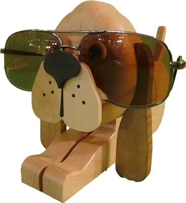 Produktbild von Drechslerei Kuhnert - Eleganter Brillenhalter aus Holz - Hund - Dekofigur zum Verstauen Ihrer Sehhilfe - Größe ca. 13cm