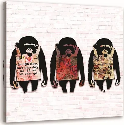 Produktbild von Leinwandbild banksy 3 affen 30x30 cm Feeby farbe wandbild bereit zum aufhängen