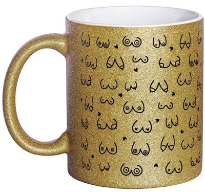 Glitzer-Kaffeetasse mit Brust-Motiv, 325 ml, Keramik, Gold