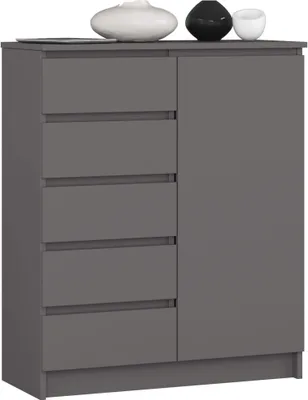 Obrázok produktu pre Akord Komoda 1-Dverová 5-Zásuvková Grafitový Lesk 80X35X97 Cm