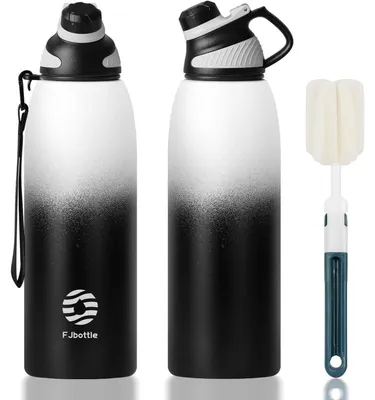 Produktbild von Edelstahl Trinkflasche Sport Magnetischer Deckel 1500ml BPA-Frei Auslaufsicher Thermo Weiß&Schwarz