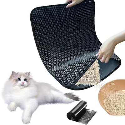 Productafbeelding van Azomor® Dubbellaagse kattenbakmat 60x90 cm met honingraatstructuur en antislipwerking