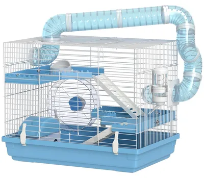 Produktbild von Tragbarer Hamsterkäfig - Kleintierkäfig - Mit Haus, Laufrad, Futternapf, Trinkflasche, Eisen, 47,5 x 31,5 x 29,5 cm - Armeegrün