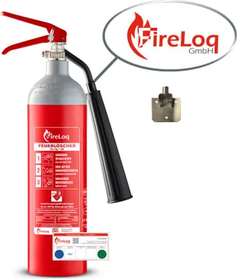 Produktbild von FireLoq 2kg Co2 Kohlendioxid im leichten nicht magnetischen Alu Behälter 34B 2 LE Dauerdruck inkl. Prüfnachweis,Wandhalter und Manometer