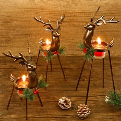 Immagine prodotto di Set di 3 candele a forma di renna per decorazioni natalizie