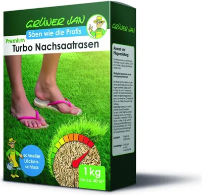 Produktbild von GJ Turbo Nachsaatrasen 1 kg – Für ca. 40 m² – Schließt Lücken im Rasen schnell & zuverlässig – Für dichte, grüne Grasnarbe – 24x Karton