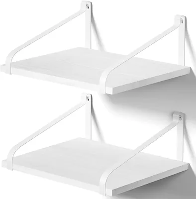 Immagine prodotto di Mensole a parete in legno e metallo, bianche, 42x31x18 cm, set da 2, per decorazione della parete