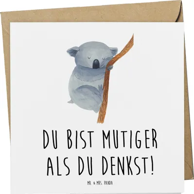 Produktbild von Mr. & Mrs. Panda Grußkarte Alleine schlafen lernen Mutiger als gedacht - Weiß - Geschenk, Lebensfreude, Vertrauem, faltkarte, Selbstvertrauen, Mutmacher, doppelkarte