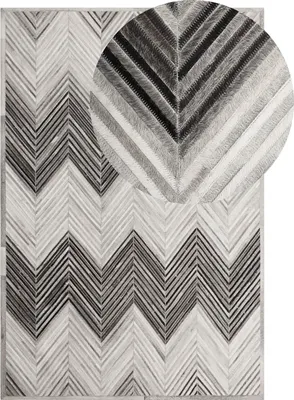 Produktbild von BELIANI Teppich Grau Beige Braun Echtleder 160 x 230 cm Kurzflor Zick Zack Handgefertigt Rechteckig