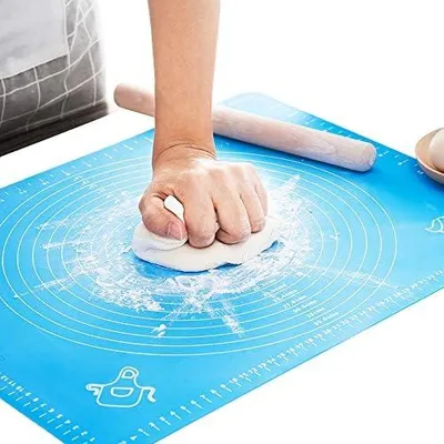 Produktbild von Silikon-Backmatte, Extra Dicke, Groß Rutschfeste Antihafte Teigunterlage Backmatte mit Messung, für Teig, Tortenkruste, Rollmatten, antihaftbeschichtet und rutschfest (Blue, 50×40cm)