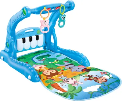 Obrázok produktu pre Buxibo 2v1 Baby Gym/Baby Walker - Hracia podložka pre deti - Hudobná hracia podložka s hrkálkou a zrkadlom - modrá