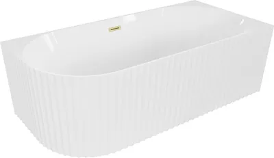 Immagine prodotto di Mexen Gia vasca da bagno freestanding angolare scanalata destra 150 x 75 cm, bianco lucido, troppopieno oro spazzolato