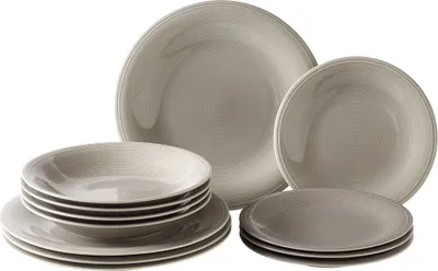 Produktbild von Teller Set 12tlg. 'Color Loop Stone' Villeroy & Boch Material: Premium Porzellan, Farbe: Grau, Muster: Color Loop Stone, Mikrowellenfest: Ja, Spülmaschinenfest: Ja, Tiefer Teller: 23.5 cm, Speiseteller: 28.5 cm, Frühstücksteller: 21.5 cm