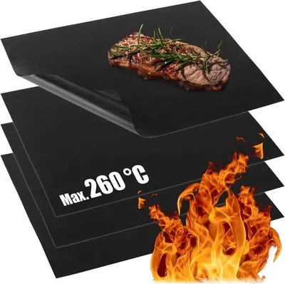 Produktbild von Famanu Grill- und Backmatte - wiederverwendbar, zuschneidbar, schwarz, 4 Stück