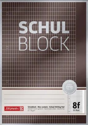 Obrázok produktu pre BRUNNEN 1052608 Premium "Školský poznámkový blok" A4 5 x 7 zdrsnený s okrajom, linajkovaný 8f