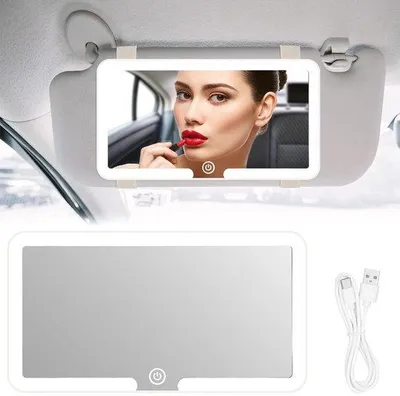Image de Miroir de courtoisie pour voiture, 3 niveaux d'éclairage, rechargeable, pare-soleil, dossier blanc