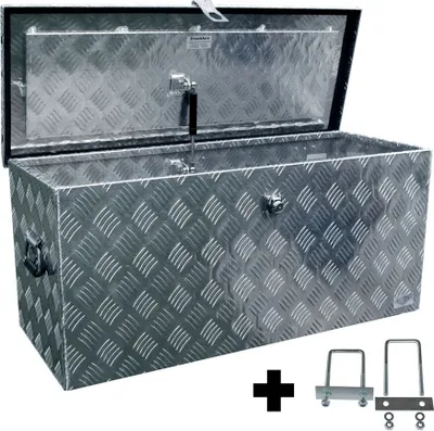 Produktbild von Truckbox D120 + inkl. Montagesatz MON4002 Deichselbox, Werkzeugbox, Alu Riffelblech, Transportbox, Alu Transportkiste, Anhängerkiste ca. 118 Liter